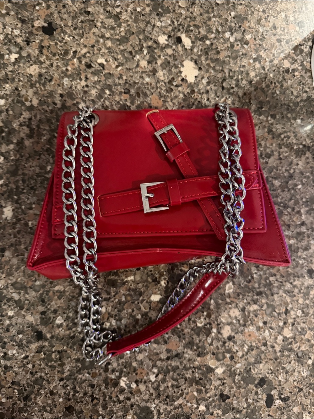 Nasty Gal Red Patent Chain-Strap Crossbody Bag